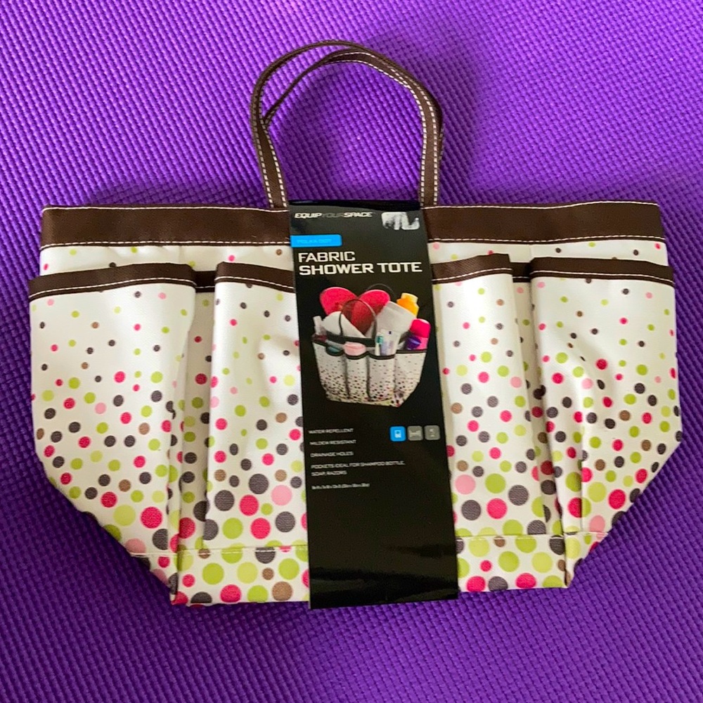 NWT Fabric Polka Dot Shower Tote w/ 6 pockets